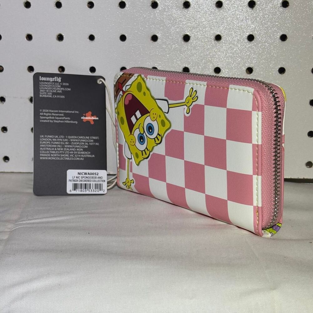 Loungefly SpongeBob Patrick Star Pink Checkered Zip Around Wallet NWT